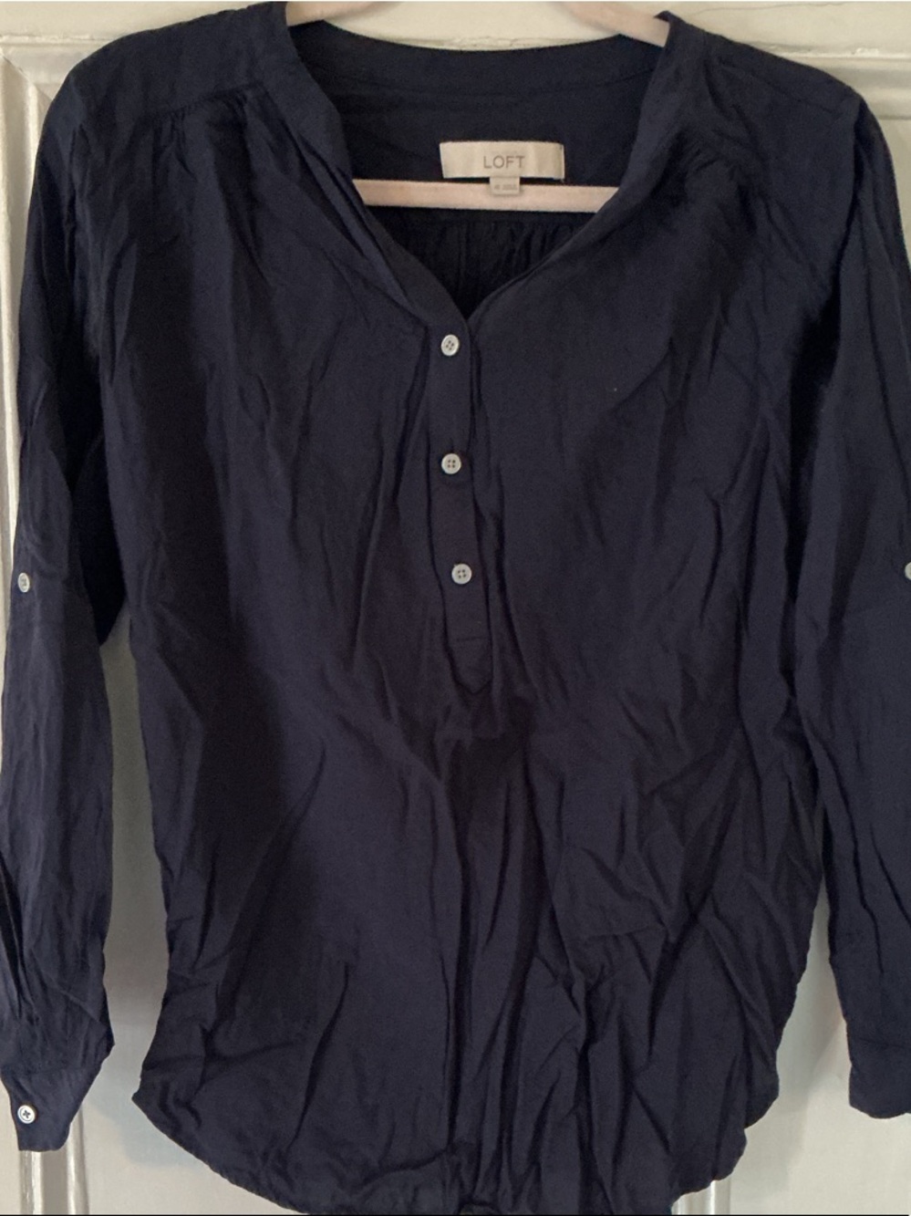 LOFT Navy Button-Front Henley Top